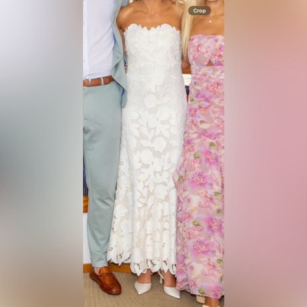 Elegant Strapless White Lace Dress